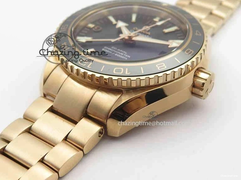 1221 Efficient Planet Ocean GMT 43.5mm RG V6F 1:1 Best Edition Black Dial On RG Bracelet A 8182